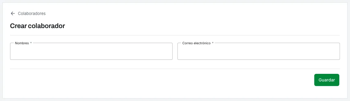 El formulario de colaborador, donde se escribe la dirección de soporte